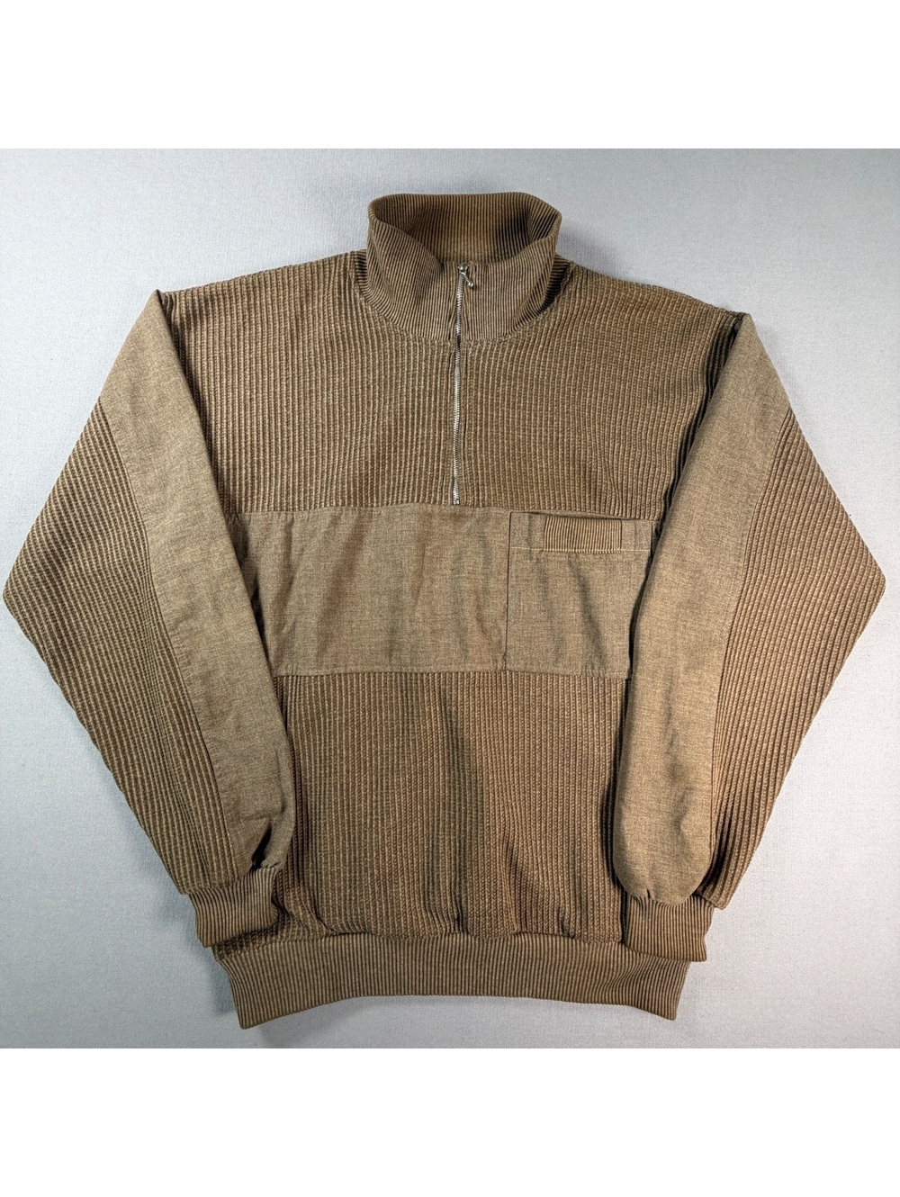 Vintage Envoy Quarter Zip Sweater Mens M Brown Ribbed 100% Cotton Knit Pullover